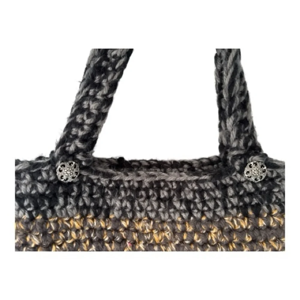 Crochet Black and Brown Women's Tote Bag Hand Knit